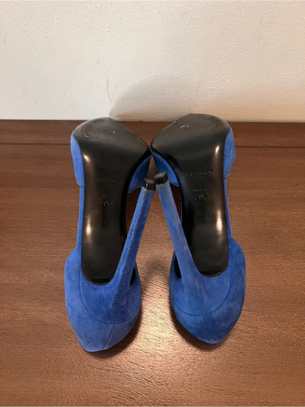 Saint Laurent Cobalt Blue Suede Pointed D'Orsay Heels - Picture 6 of 6